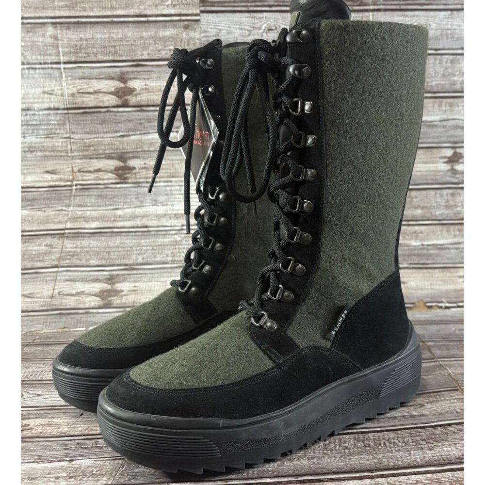 Schnee’s Aurora Brushed wool suede Waterproof Boot Sz 8.5 green made Italy $369